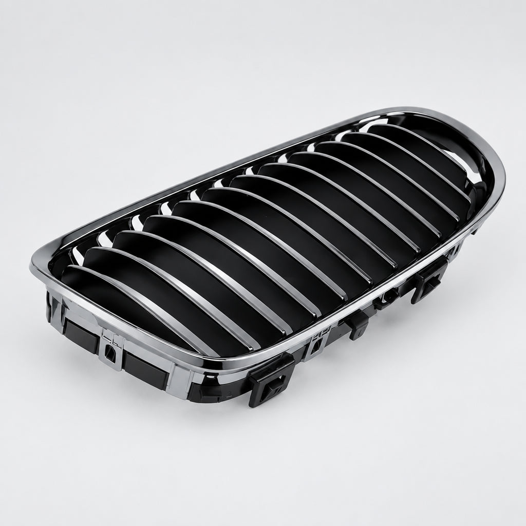 Bonnet Grille - BMW E90 / E91 3-Series - Black &amp; Chrome With Chrome Frame - LCI Models - Left